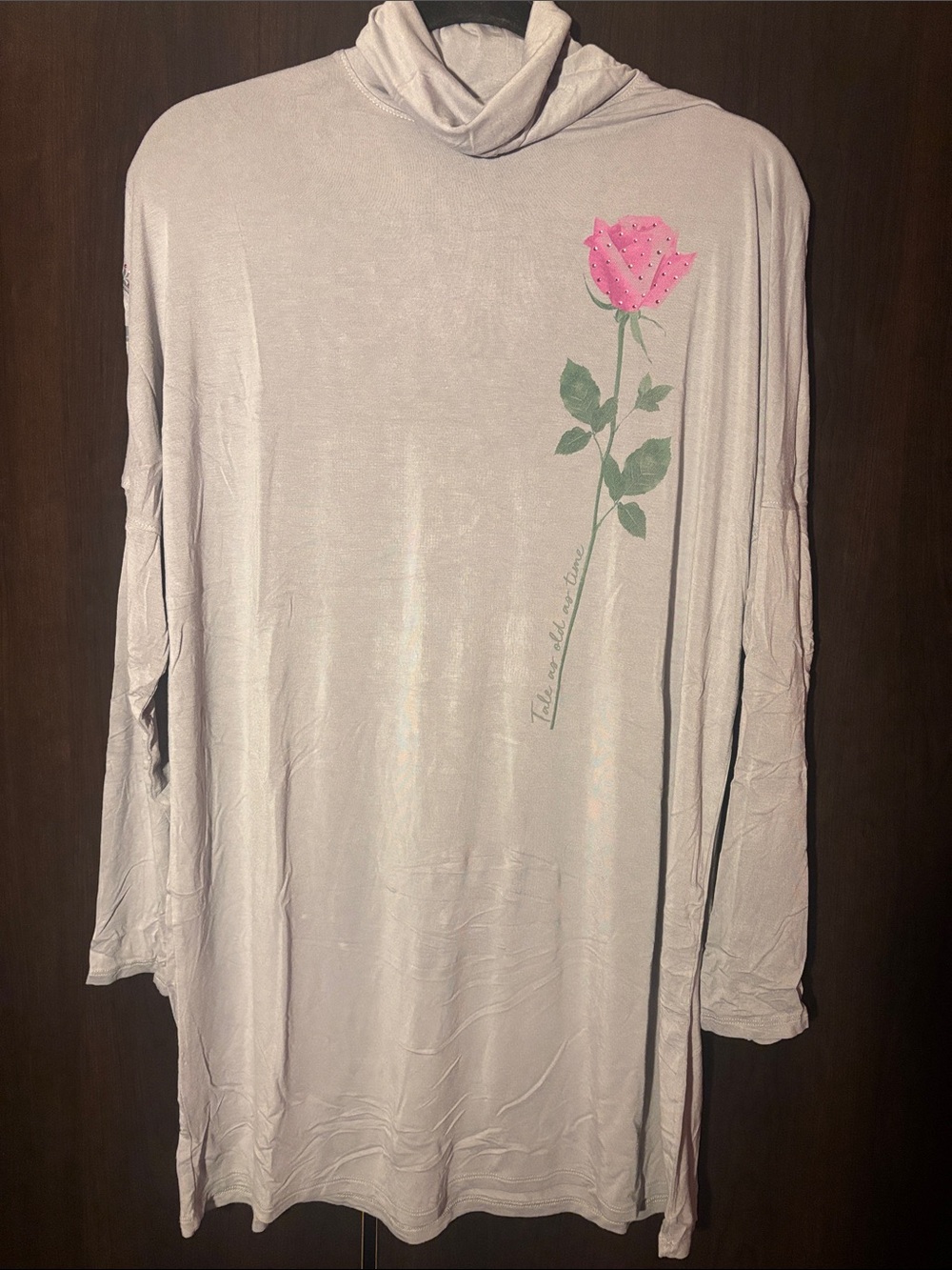Disney Light Gray Long Sleeve Tunic with Pink Rose